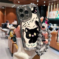 红米K70手机壳Note13电镀12可爱黑猫K60K50手链11Pro卡通K40女K306/9 Redmi K70 phone case Note13 electroplated 12 cute bl