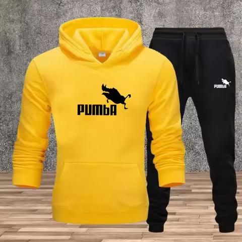 Men Pumba Wild Boar Print Tracksuit 2 Piece Set Hoodie+Sweatpants Unisex Casual Hooded PulloverJogge