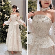 SIZE>65KG GLITTER DRESS WITH Loose Puff Sleeves WITH SPLITTING STONE