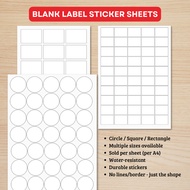 Blank Label White Sticker A4 | Circle Label Sticker | Square Label Sticker | Rectangle Label Sticker