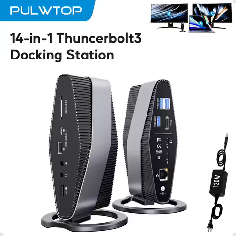 PULWTOP Thunderbolt 3 Dock( Single 5K Display, Dual 4K, 40Gbps),with Dual Monitor 4K Display, 40Gb/s