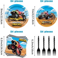 96 Pcs Monster Truck Plates and Napkins Monster Truck Birthday Decorations Monster Truck Party Suppl