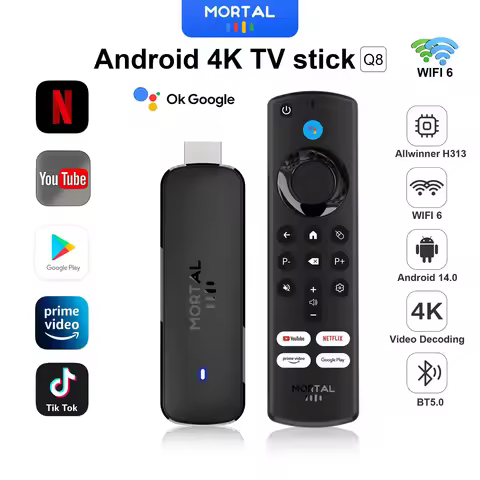 Android TV Stick Mortal Q8 Global Version Voice Remote Android14 8K 4K Video Wifi6 Netflix YouTube F