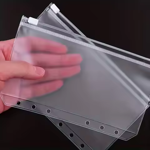 5pcs A5 Binder Zipper Pocket,6 Holes Economy Cash Envelope Transparent Zipper Folder for 6 Rings Eco