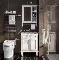 全城熱賣 - 陶瓷洗手盆浴櫃--一體式浴室組合櫃-落地式收納櫃【60cm天使白 含鏡櫃】#H099101136