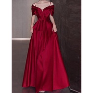 Elegant Off-Shoulder Satin Red Evening Gown