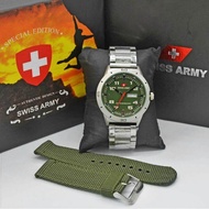 Jam tangan Pria Casual Swiss army Tanggal Hari Aktif Body Bulat Rantai Stainless Free Tali Kanvas Da