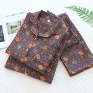 Spring Autumn Cotton Long-Sleeved Pajamas/Yarn-Yarn Jacquard Loungewear Set