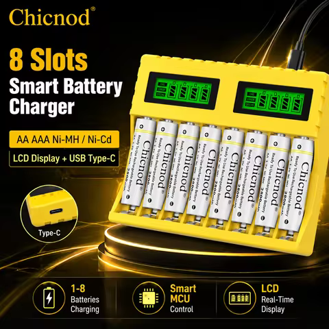 Chicnod LCD006 8 Slot Ni-MH Battery Charger AA AAA Rechargeable Battery Charger LCD Display USB Type