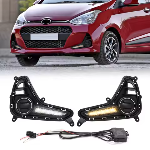 GEFENSI For Hyundai Grand I10 2017 2018 2019 DRL Daytime Running Light LED Fog Lamp Turn Signal Yell