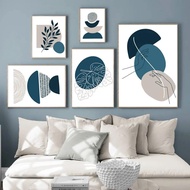 Grey Indigo Blue Boho Abstract Sun Rainbow Moon Leaf Plant Posters Wall Art Print Canvas Painting Modern Room Home Decoration