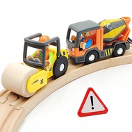 Wooden Train Cars Track Accessories Set Rescue Roller Truck and Mix Truck Toys Small Vehicles Magnet