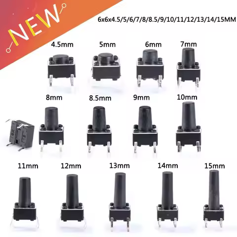 20Pcs 6*6 Tact Switch Through Hole 6x6x4.3 6x6x4.5 6x6x5 6x6x6.5 6x6x7 6x6x7.5 6x6x6x6 8 6x6x8.5 6x6