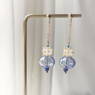日本海洋風耳環 冰藍玻璃球 琉璃珠 藍紋石 耳釘耳環