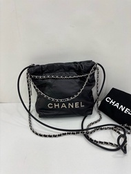 👜Chanel Mini 22Bag Black leather PHW Micro-chip version 香奈兒 mini22bag 黑銀 垃圾袋 芯片