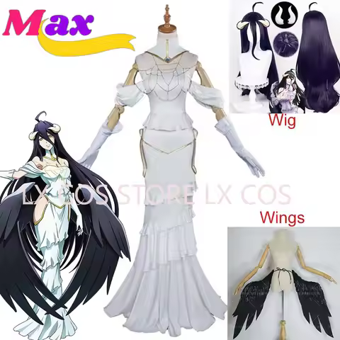 Max Anime Overlord Albedo Cosplay Costume Halloween Christmas Costume Cos Women White Dress Overlord