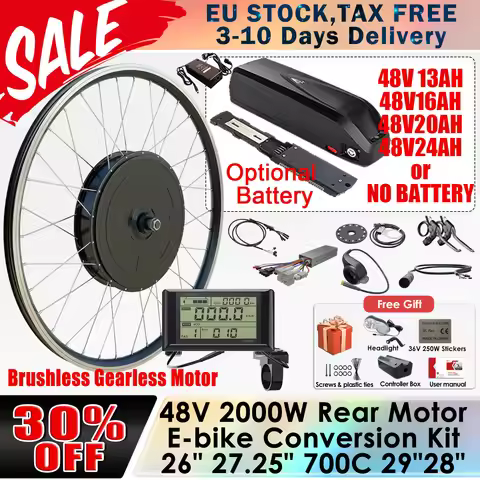 Powerful 2000W 3000W Gearless Hub Motor Ebike Kit 48V 20Ah-30Ah Hailong Battery DIY Electric Bike Ki