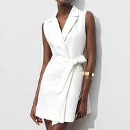 Women's Spring And Summer New White Belt Urban Modern Daily Casual One-Piece Short Dress Suitable Fo
