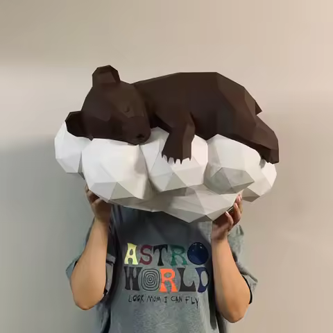 A Bear Sleeping On The Cloud 3D Paper Model Home Room Decoration Walling Hanging Art Papercraft DIY
