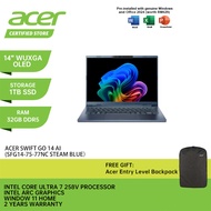 ACER Swift Go 14 AI SFG14-75-77NC Laptop - Steam Blue - 14" WUXGA OLED/U7-258V/Intel ARC/32GB D5/1TB
