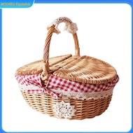 Lace Decor Large Capacity Handmade Camping Storage Basket Natural Wicker Basket with Handle Lid Camp