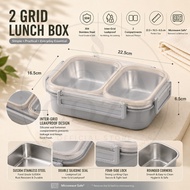 Coya Bekas Makanan 304 Stainless Steel Lunch Box Inter-Grid Leak Proof Bento Box Microwave 2/3 Grid
