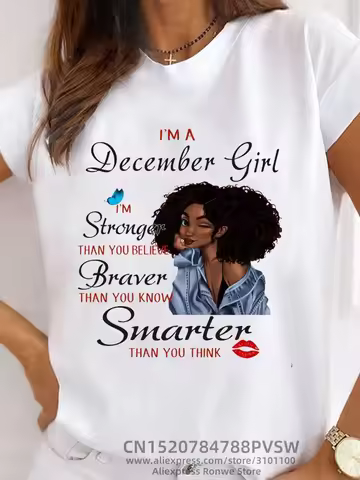 Women August September Birthday Month Black T-shirt Srtonger Braver Smarter Letters Female Tops Tee