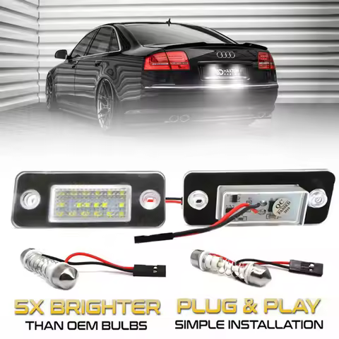 2Pcs For Audi A8 D3 S8 Quattro 4E 2002-2010 Car Rear White LED License Plate Light Number Lamps OEM 