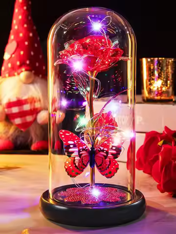 Mothers Day Rose Gifts for Mom, Galaxy Glass Rose Forever Eternal Crystal Flower Light Up Rose in Gl