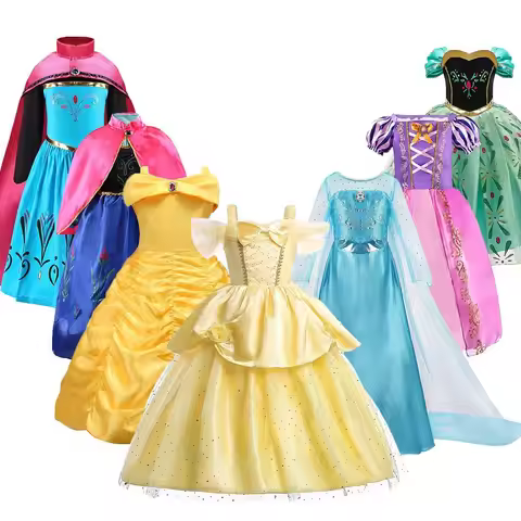 Kids Belle Costume Girl Halloween Princess Cosplay Party Dress Children Rapunzel Cinderella Anna Els