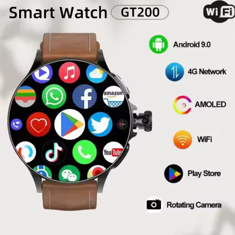 GT200 4G Smart Watch Men Women 2GB 32GB 4G SIM Card WIFI Video Chat Rotating Camera 8MP GPS Android