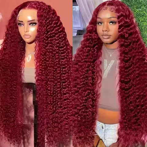 18-36 Inch 99j Burgundy Pre Plucked Deep Wave Hair Wig 100% Human Hair 13x4 13x6 Lace Frontal Wigs 1