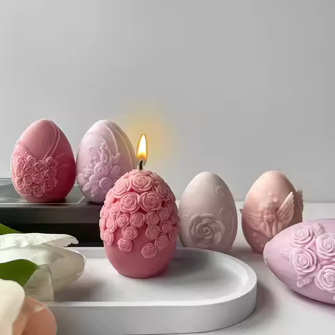 1Pc DIY Easter Silicone Rose Tulip Candle Mold Embossed Floral Easter Egg Mousse Cake Mold Handmade 