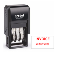 ตรายางวันที่ข้อความ "INVOICE" หมึกในตัว โทรดัท