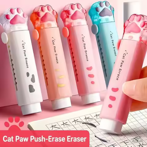 Kawai Stationery Cartoon Cat Scratch Eraser Push Pull Pen Shaped Clean Without Leaving Traces Studen