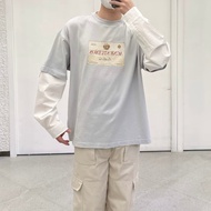 Acne Studios Long Sleeve Men Women False Two-Piece Cotton Best Quality Tshirt Oversize O-Neck Printi