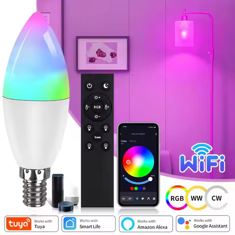 220V Tuya Smart Wifi Bulb E14 Candle Light Smart Life Alexa Google Assistant Alice Spotlight RGB Lam