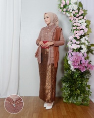 Setelan Kebaya Brokat Modern Tunik Kutu Baru Selendang Full Payet Rok Songket