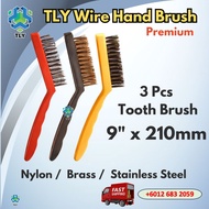 TLY 3 Pcs Toothbrush Wire Hand Brush 9" x 210mm Nylon Brass Stainless Steel Mixed