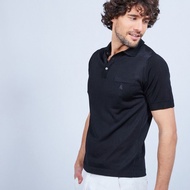 Montagut Men's Renard Short-Sleeve Polo T-Shirt in Fil Lumiere Plain Black Colour 100% Polyamide Made in Portugal