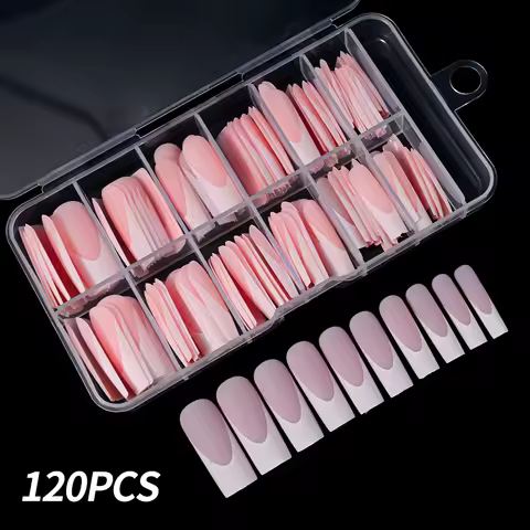 120Pcs/Box French Tip Press On Nails White/Pink Full Cover Professional Salon Artificial Fake Nail D