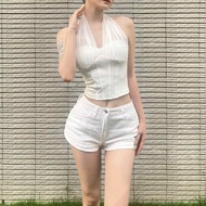 Y2K TN FUNNY Y2K TN FUNNY Y2K TN FUNNY style mesh bustier top, body-hugging bird's nest top