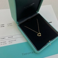 Tiffany 18k黃金 鑲鑽open heart項鍊 11mm Au750 小u 鏈長40.6cm 全套