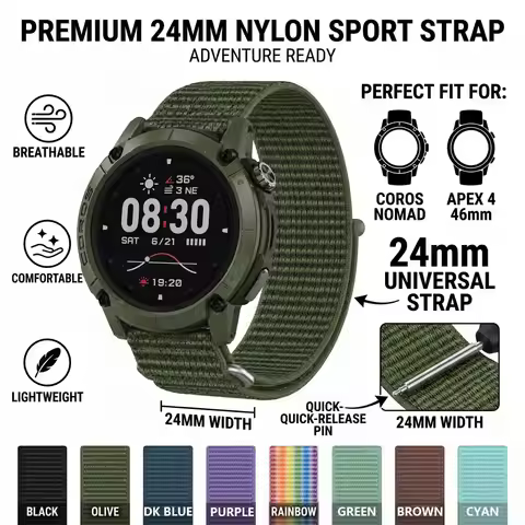 24mm Nylon Sport Watch Strap Quick Release Band For COROS APEX 4 46mm / COROS NOMAD Breathable Repla
