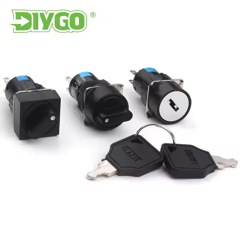 1Pcs 6-Pin 3-Position Ab6/al6/as6 Knob Rotary Switch 16Mm Small Square Round Button Switch with Key