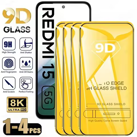 1-4PCS 9D Screen Protector For Xiaomi Redmi 15 15C 14C 13 13C 12C 12 Tempered Glass For Xiaomi Redmi