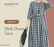 IMANI BUTIK|FASHION WANITA / MIDI DRESS TARRA / DRESS MUSLIMAH / DRESS CASUAL / GAUN MOTIF KOTAK | I