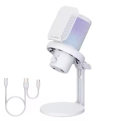FEELWORLD VM1 USB Condenser Gaming Microphone for Streaming Noise Cancellation Mute RGB Light Deskto
