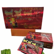 Produk Kapsul Semut merah Afrika Black Ant isi 9 sachet dengan kemasan merah berwarna emas dan hitam
