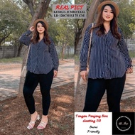KEMEJA Oversize Shirt Wanita JUMBO STRIPED SHIRT FOR WOMEN LONG SLEEVE XXXL LD 120 CM OFFICE Black X